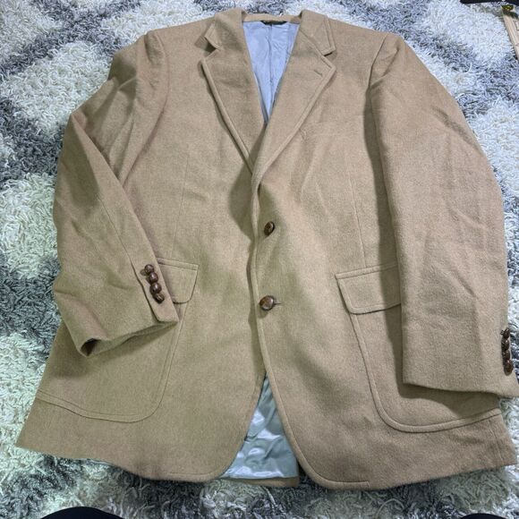 Vintage Lands End Mens Camel Hair Blazer 46L Tan Classic Preppy Old Money - Picture 1 of 9